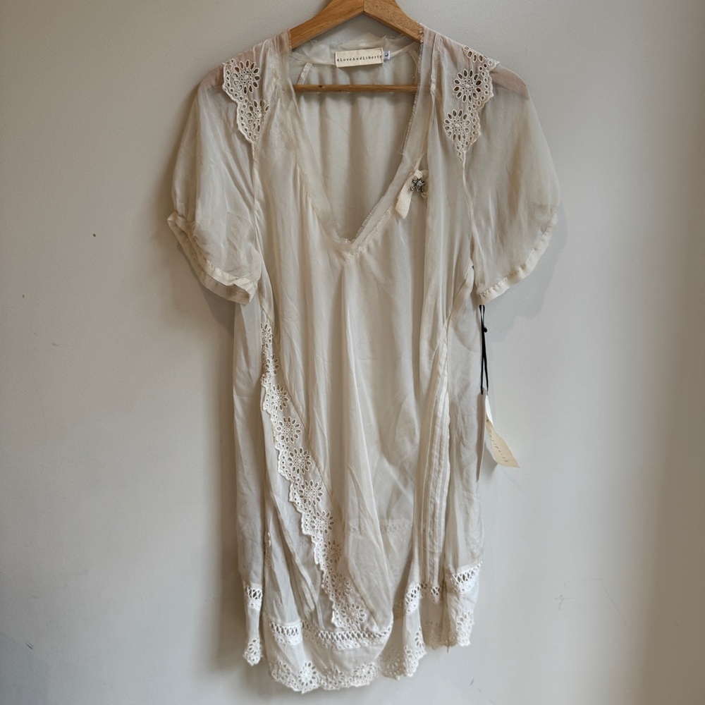 NEW 4 Love And Liberty 100% Silk Lace Tunic Dress Ecru Women’s Large